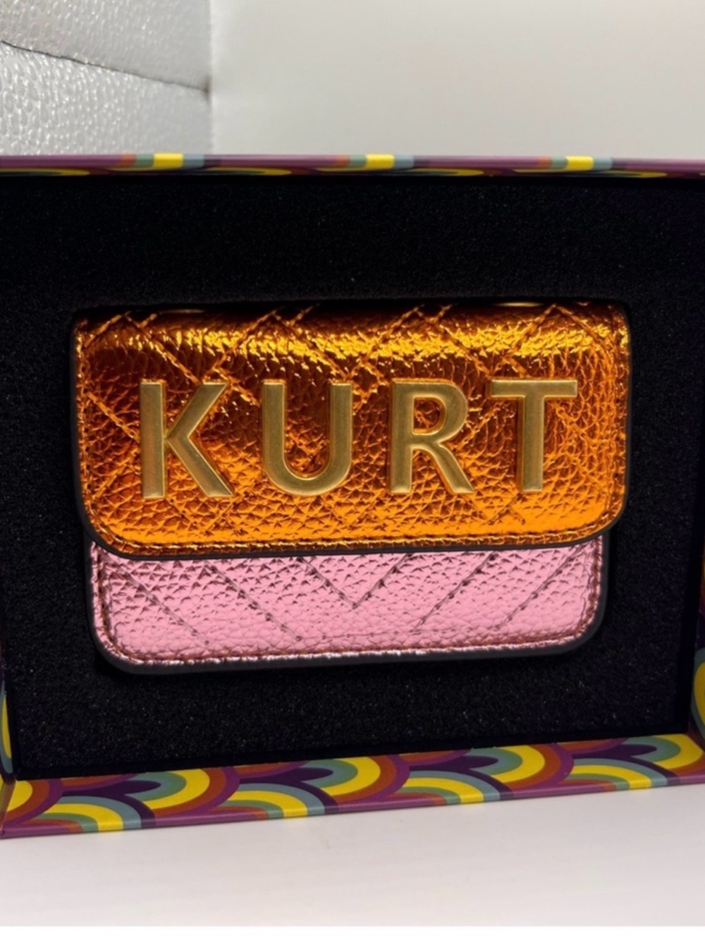 Kurt Geiger Metallic Orange and Pink Mini Crossbody Wallet NWT